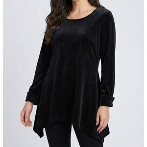 Chaus Large Black Long Sleeve Tunic Trapeze Hem Velvet Velour Metallic Sparkle